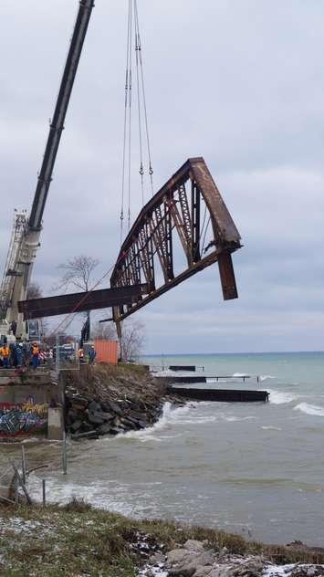 The Cull Drain Bridge is dismantled and removed. November 27, 2014 (Blackburnnews.com photo by Jake Jeffrey)