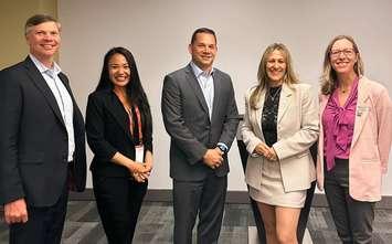From L - R: Matthew Chase, Executive Director of NACo, Rowena Santos, Councillor, City of Brampton; J. Ryan McMahon, County Executive of Onondaga County, NY, and Mayor of Burlington, Marianne Meed Ward and Councillor Alysson Storey (Image from Municipality of Chatham-Kent)