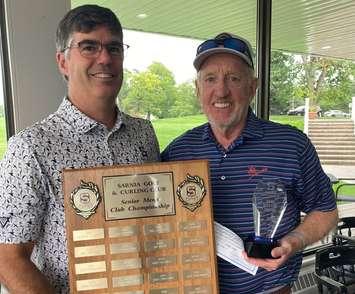 Sarnia Golf 2023 Senior Men’s Club Champion Mike Hobin with Head Golf Professional Jamie Parkinson. August 2023. (Submitted Photo)
