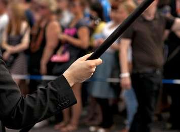 Hand and arm holding a flag at a demonstration or carnival. © Can Stock Photo / PinkBadger