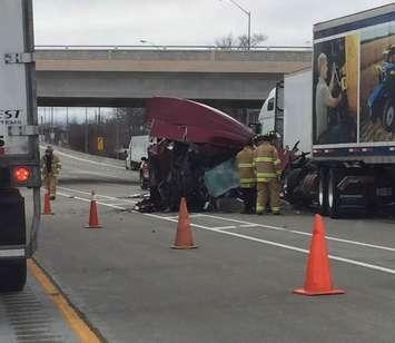 A truck crash on Hwy. 402 - February 21, 2018 (Photo Courtesy of Aaron Zimmer)