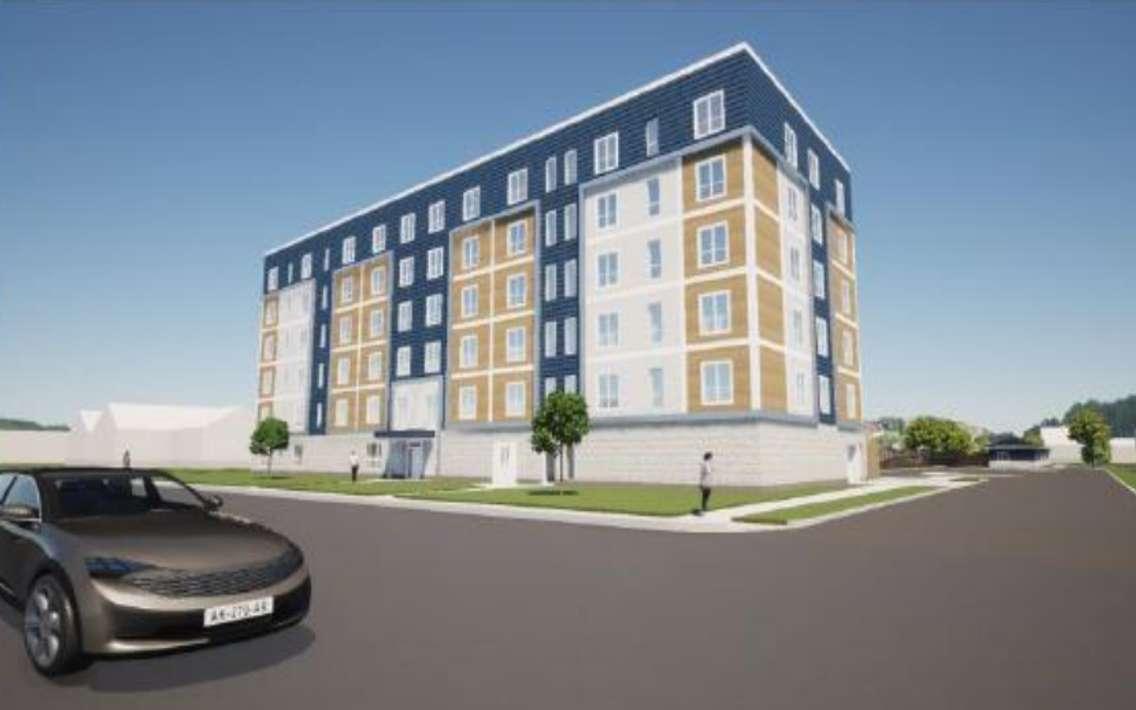 An artist rendering of a proposed apartment tower at Exmouth Street and Melrose Avenue. Image captured from Sarnia council March 3, 2025 agenda.