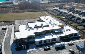 The new Gregory A. Hogan Catholic School on The Rapids Parkway (Photo courtesy of SCCDSB via Action News Updates video)