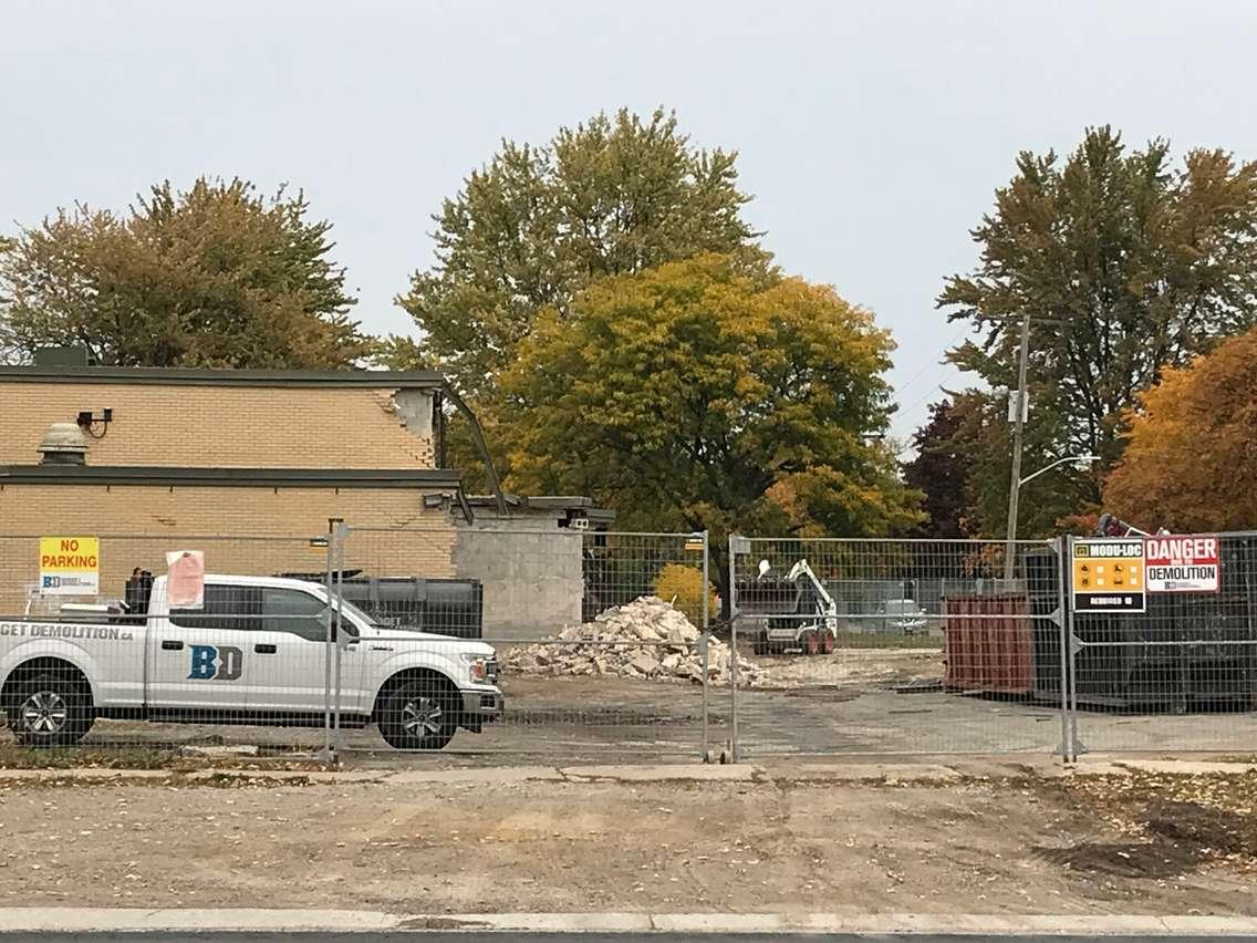 Demolition of the former Murray Street School in Corunna. October 11, 2022 Blackburn Media photo.