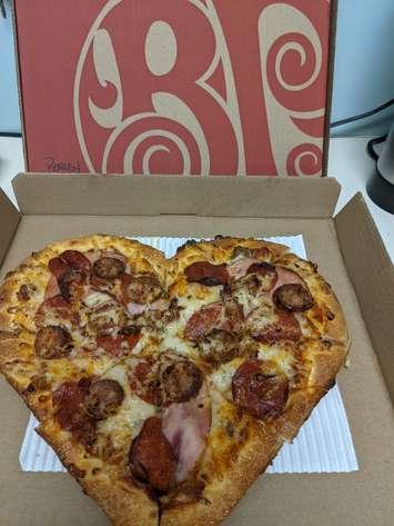 Heart Shaped Pizza from Boston Pizza. Blackburn Media photo by Sarah Woodley. 
