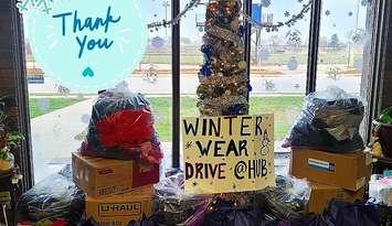 Items collected by HUB International in Sarnia during a winter wear donation drive. November, 30, 2022 Submitted photo.