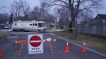 Sarnia Police at the scene of a homicide on Lee Court. 14 January 2021. (BlackburnNews.com photo by Colin Gowdy)