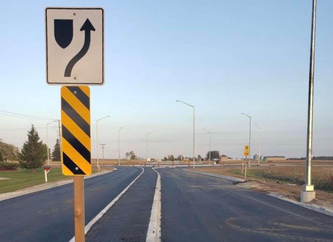 New roundabout at Nauvoo Road and Egremont Road. Photo submitted by Judy Irwin. 