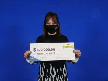 Hollie Di Bona of Sarnia wins the $100,000 prize in the OLG's Instant Crossword game - Feb 17/22 (Photo courtesy of OLG)