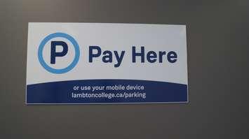 Pay here station for parking at Lambton College. September 3, 2019