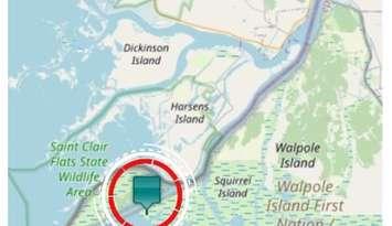 Map screenshot of fatal boating incident near Walpole Island First Nation (Photo by: West Region OPP)