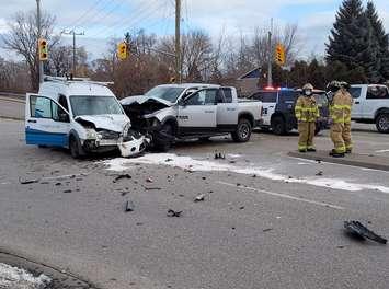 A crash at Indian Road and Exmouth Street - Mar 1/21 (Photo courtesy of Sarnia Police Service via Facebook)