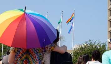 Flag raising ceremony at the Seaway Centre Parkette in Sarnia. May 31, 2019. (Photo by Colin Gowdy, BlackburnNews)
