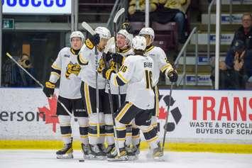 Barrie Colts at Sarnia Sting, Dec 6, 2023. Photo by Metcalfe Photography. 