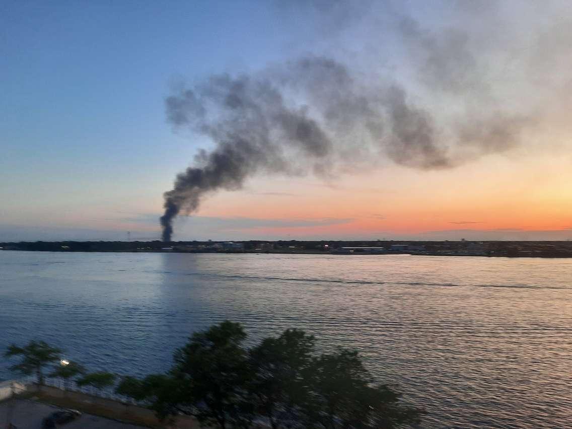 Fire at US Farathane in Port Huron as seen across the river, July 7, 2024.  Photo courtesy of Mayor Mike Bradley via X. 