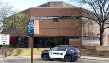 Sarnia Police cruiser outside police headquarters on Christina Street. May 23, 2019. (Photo by Colin Gowdy, BlackburnNews)