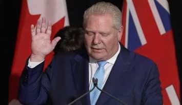 Ontario Premier Doug Ford renews his oath of office during a ceremony at Queens Park in Toronto, March 19, 2025. Screenshot courtesy Premier of Ontario/YouTube.