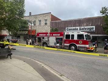 Windsor Fire and Rescue crews at the scene of a fire on Ottawa Street, July 17, 2025. (Photo by Maureen Revait) 