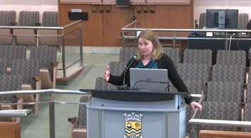 Kristy Foreman of EQU8 Strategy Inc. presents diversity and inclusion training to Sarnia council. January 29, 2024 Image captured from online City of Sarnia broadcast.