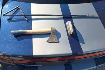 Axe seized from suspect. February 6, 2024 (Photo courtesy of Sarnia Police Service via X)