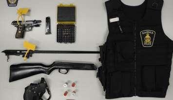 Weapons and a vest seized by Sarnia Police Service - Oct. 30/24 (Photo courtesy of Sarnia Police Service)