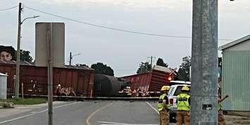 CN Train Derailment in Strathroy July 19, 2017.  Photo courtesy of Dawn Irwin.

