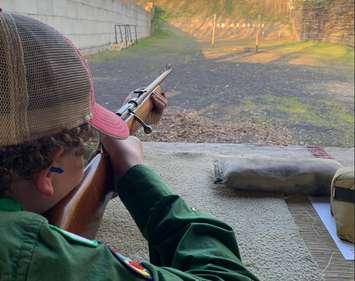 A youth at the Lambton Sportsman's Club gun range. May 2022. (Photo by the Club)