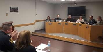 Sarnia Police Deputy Chief Owen Lockhart speaking with the Police Services Board. March 28, 2019. (Photo by Colin Gowdy, BlackburnNews)