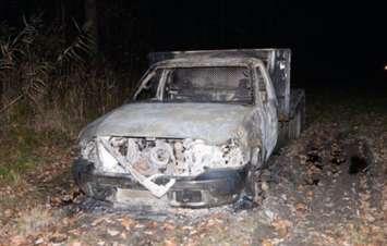 Police recovered truck believed to have been used during an industrial break-in on Scott Road. November 1, 2024. (Photo courtesy of Sarnia Police Service)