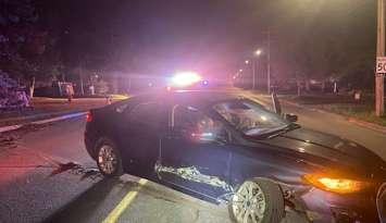 Vehicle damaged in a single vehicle crash in Sarnia (Photo by: Sarnia police)