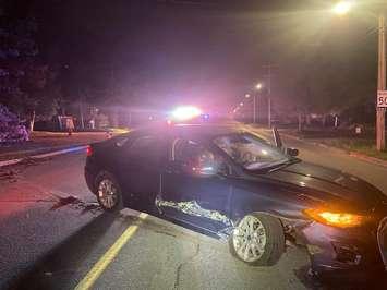 Vehicle damaged in a single vehicle crash in Sarnia (Photo by: Sarnia police)