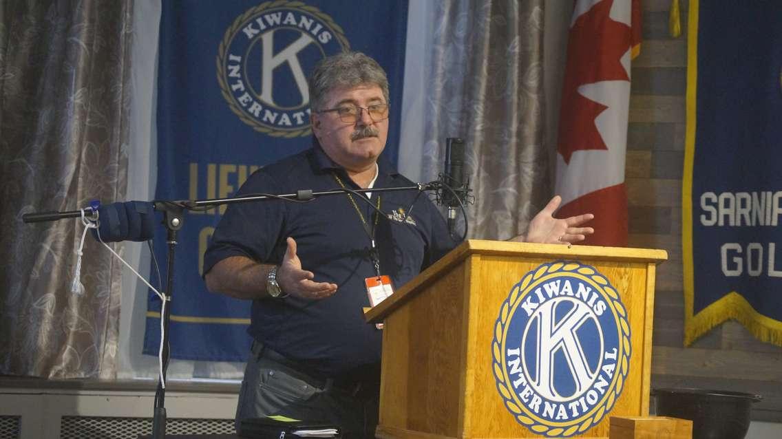 Inn of the Good Shepherd Executive Director Myles Vanni speaks at Kiwanis Club of Sarnia-Lambton Golden K meeting. February 27, 2024. (Photo by Natalia Vega)