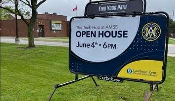 Tech Hub open house sign at AMSS. (Photo courtesy of Alexander Mackenzie Secondary School via Facebook)