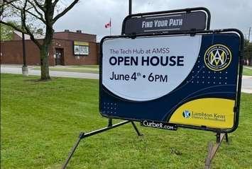 Tech Hub open house sign at AMSS. (Photo courtesy of Alexander Mackenzie Secondary School via Facebook)