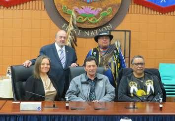 Local First Nation leaders meet with Associate Minister of Mental Health and Addictions Michael Tibollo at Chippewas of the Thames First Nation. Photo by Rebecca Chouinard.
