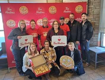 Holiday smile cookie campaign launch at Tim Hortons location on Exmouth Street, past Christina Street North in Sarnia. November 13, 2023. (Photo by Natalia Vega)