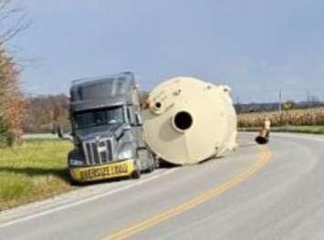 A tractor-trailer lost its load on Elginfield Road between Fort Rose Road and New Ontario Road, October 31, 2023. Photo provided by Middlesex OPP.