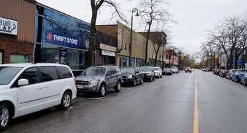 Vehicles parked on Christina Street in Sarnia. May 7, 2019. (Photo by Colin Gowdy, BlackburnNews)