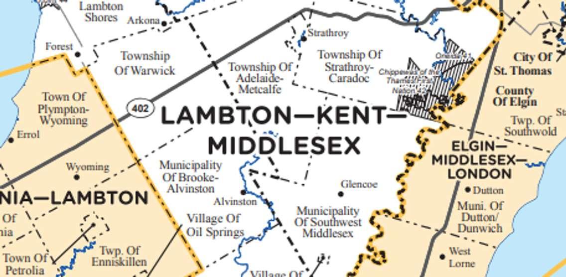 A snippet of the Lambton-Kent-Middlesex riding map. (Photo via Elections Ontario / elections.on.ca)