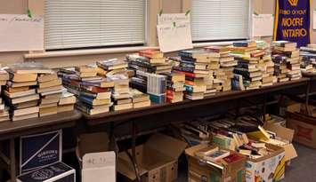 Gently used books collected for the Optimist Club of Moore's book sale on May 30, 2025 and May 31, 2025. (Photo courtesy of the Optimist Club of Moore via Facebook)