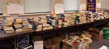 Gently used books collected for the Optimist Club of Moore's book sale on May 30, 2025 and May 31, 2025. (Photo courtesy of the Optimist Club of Moore via Facebook)