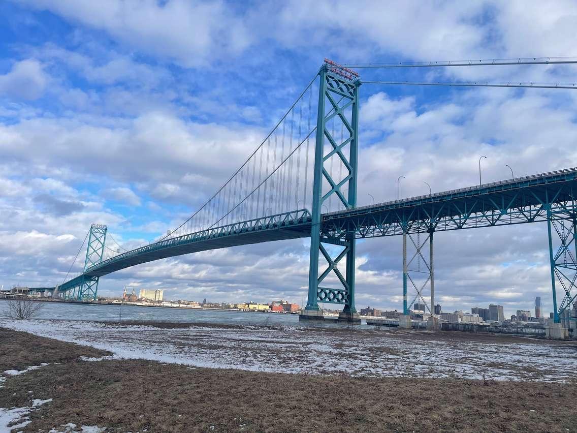 Ambassador Bridge in winter. 