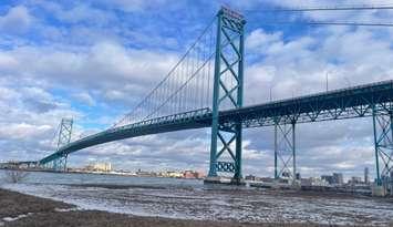 Ambassador Bridge in winter. 