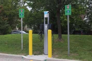 Electric vehicle charging station, September 6, 2023. (Photo by Maureen Revait) 
