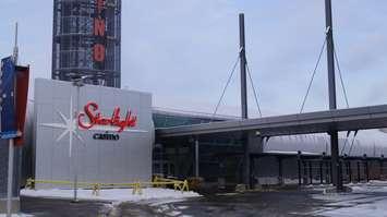 The 'Starlight Casino' logo, the new name of the Point Edward Casino, welcomes patrons entering the renovated facility. December 29, 2017. (Photo by Colin Gowdy, Blackburn News)