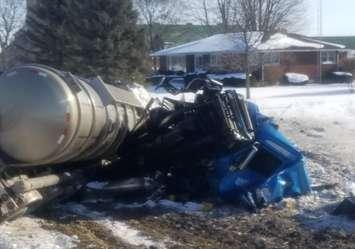 A tanker truck and a minivan came into collision at Kimball Rd. and Courtright Line  Jan. 9, 2018 (OPP photo via Twitter)