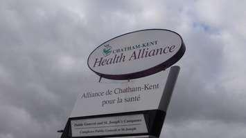 The main entrance sign at the Chatham-Kent Health Alliance. (File photo by Jake Kislinsky)