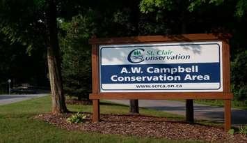 A. W. Campbell Conservation Area sign. Image courtesy of St. Clair Region Conservation Authority.