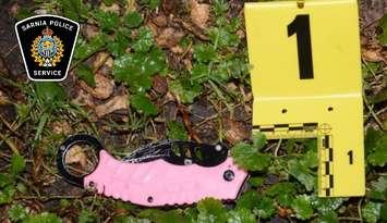 Knife used in an alleged stabbing on Sutton Street in Sarnia (Photo by: Sarnia police)