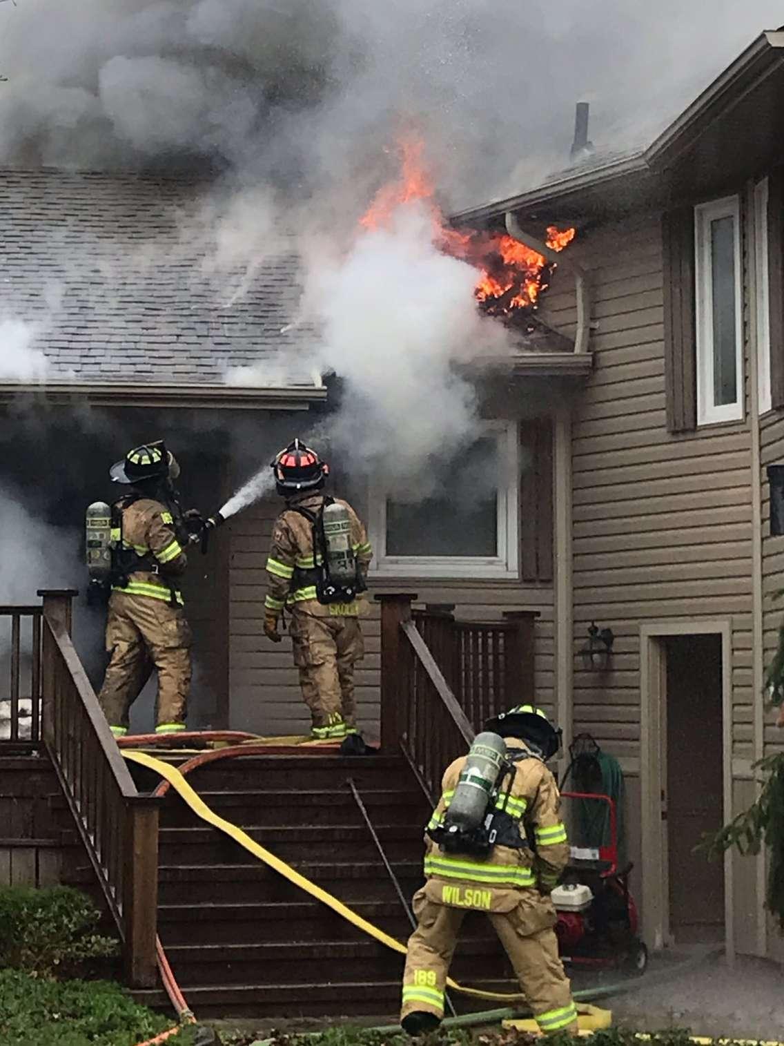 Sarnia Fire and Rescue extinguish a blaze on Colborne Rd. - Apr 27/22 (Photo courtesy of Sarnia Fire and Rescue via Twitter)